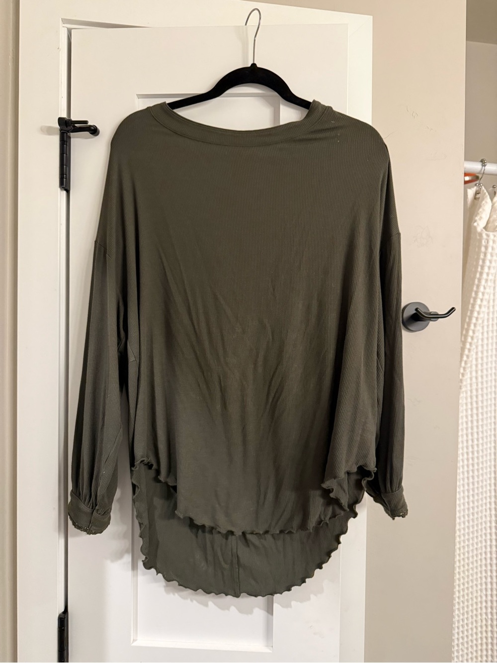 Free People Olive Ribbed Long Sleeve High-Low Tee